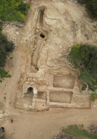 an aerial view of an archaeological site